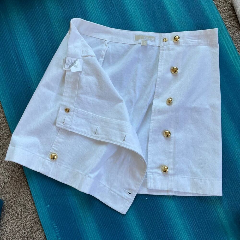 Michael Kors White Nautical Sailor Mini Skirt Gold Buttons 8 - Picture 10 of 10